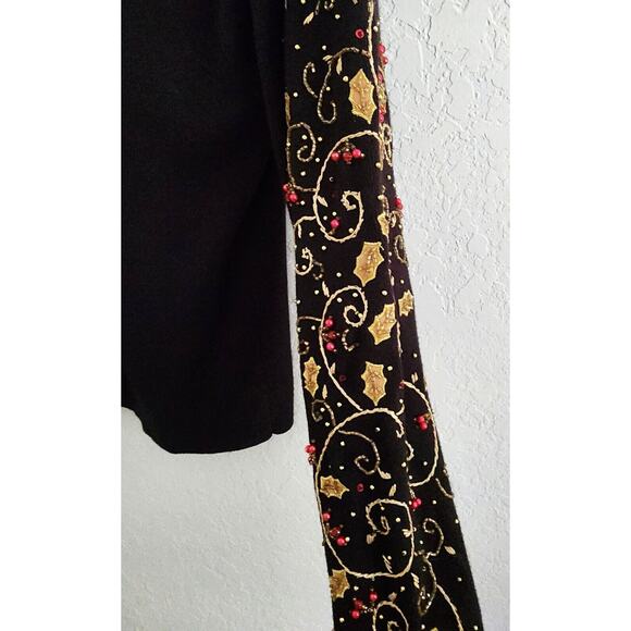 SWEATER JACKET & TANK-BEREK-Rhinestones-Appliques-Black-Gold-2 Piece-Size XL - Picture 7 of 15